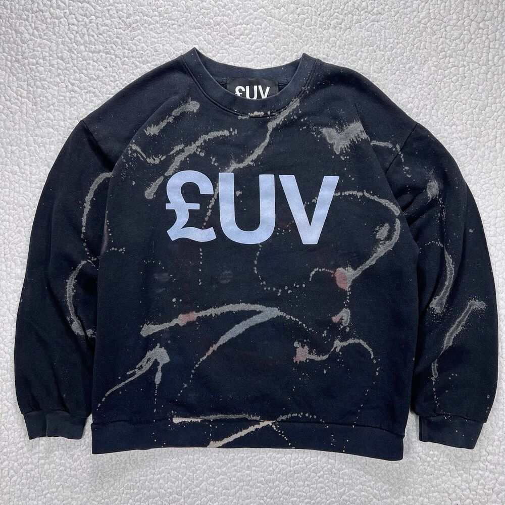£UV Bleach Splatter‎ Sweatshirt Men’s Large Black USA Made Streetwear Artwear